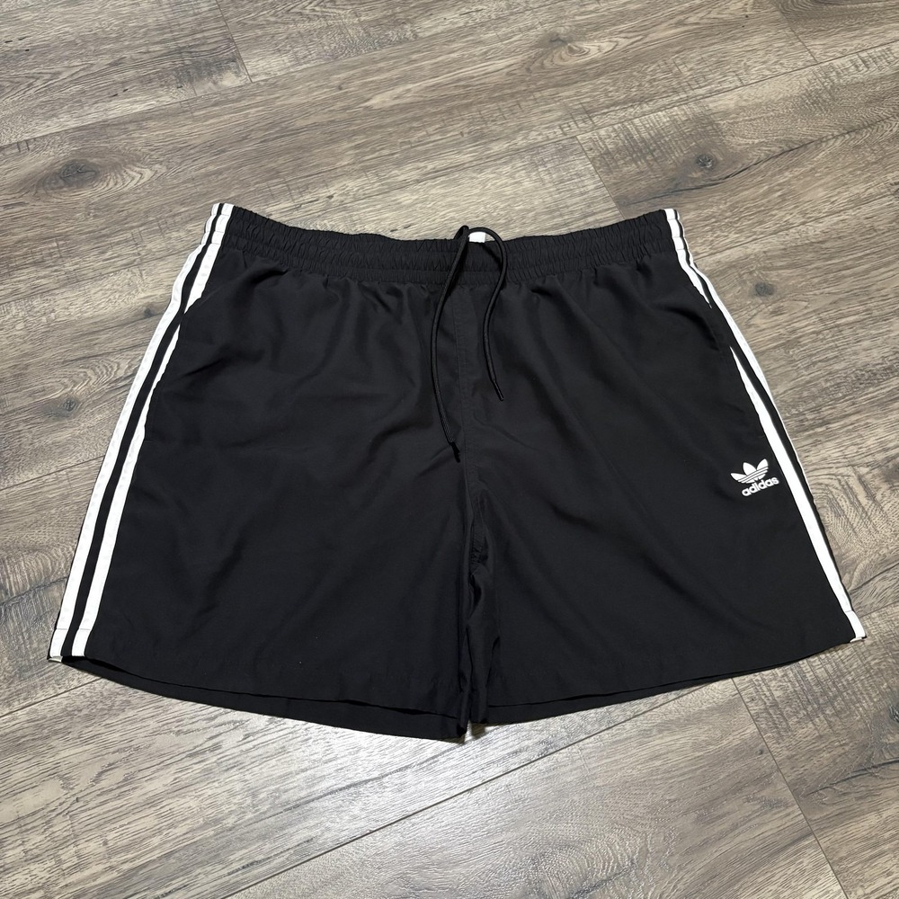 Adidas Shorts Mens 2XL Black 3 Stripe Mesh Lined Drawstring Trunks H06701
